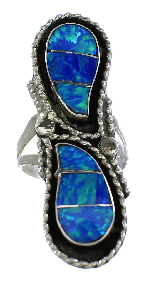 Zuni Indian Blue Opal And Genuine Sterling Silver Ring Size 5-1/2 RX99538